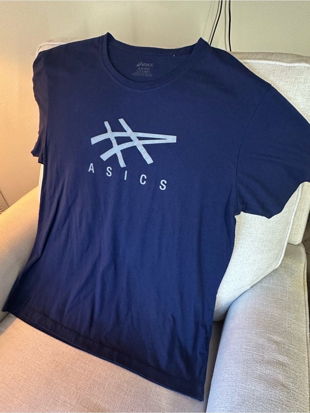Asics Navy Short Sleeve Logo Tee with Light Gray Logo